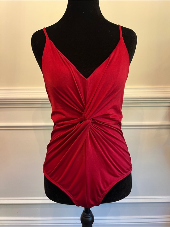 Lulus Tops - Lulus Red Twist-Front Spaghetti Strap Bodysuit